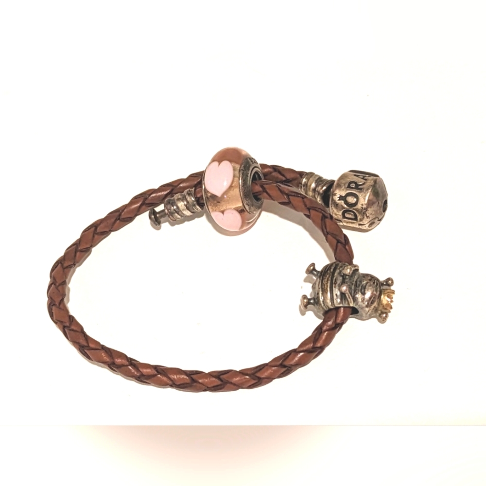 Pandora leather bracelet with charms